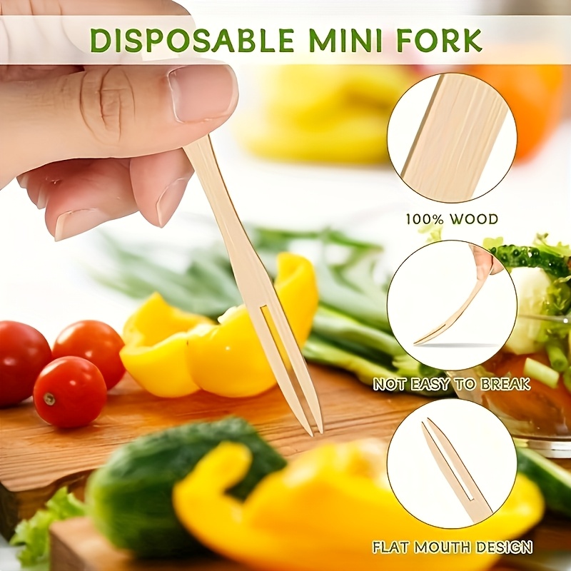 Bamboo Cutlery Set - High-quality bamboo fruit forks, disposable mini