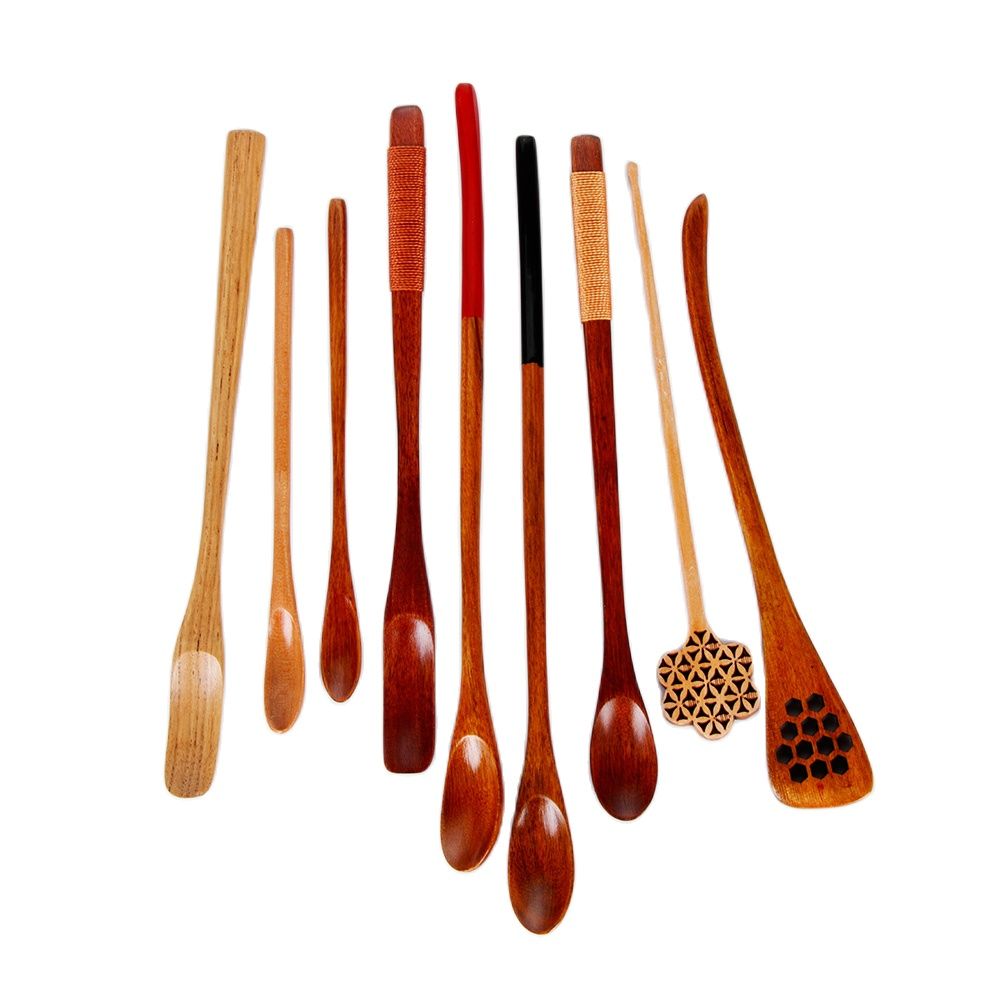 Bamboo Cutlery Set - Wood Cooking Utensil Tea Leaf Matcha