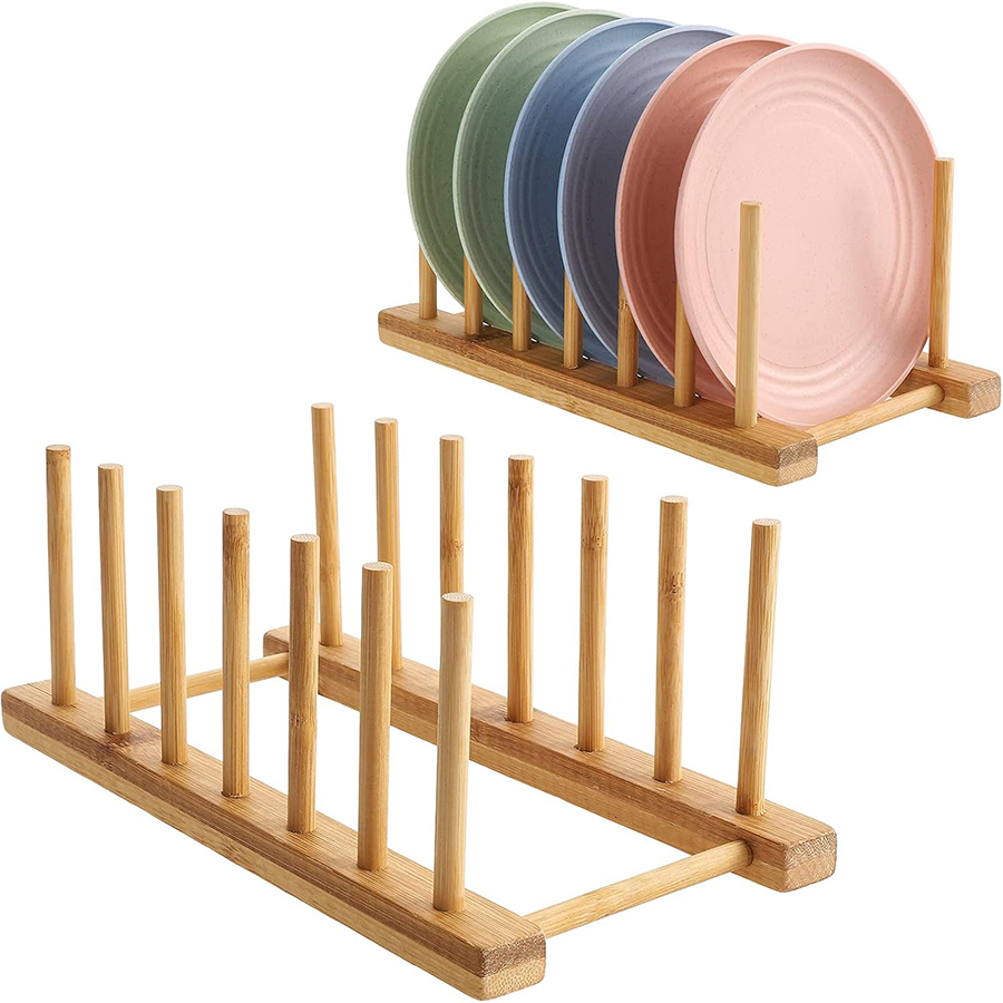 Bamboo Cutlery Set - 1pcs/2pcs Bamboo Dish Rack, Plate Holder,