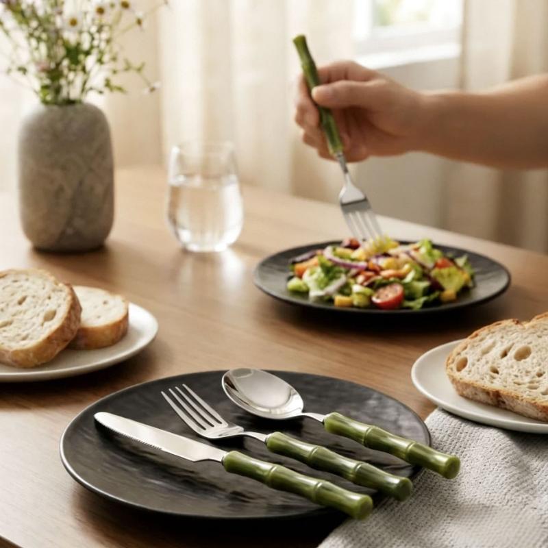 Durable Bamboo Handle Stainles - огляд і ціна Bamboo Cutlery Set